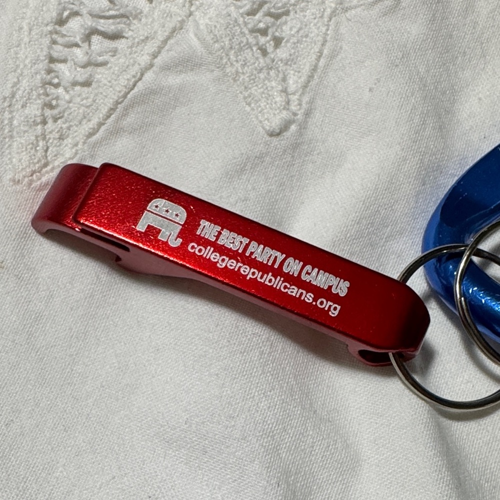College Republicans "Best Party on Campus" Red Bottle Opener Keychain - Picture 2 of 5